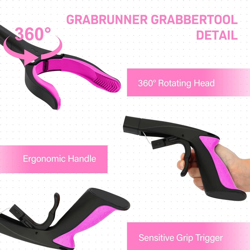 GrabRunner 32 inch Heavy Duty(up to 10 lbs) Reacher Grabber Tool with Strong Magnetic (New Pink) 1 Pack - Image 2